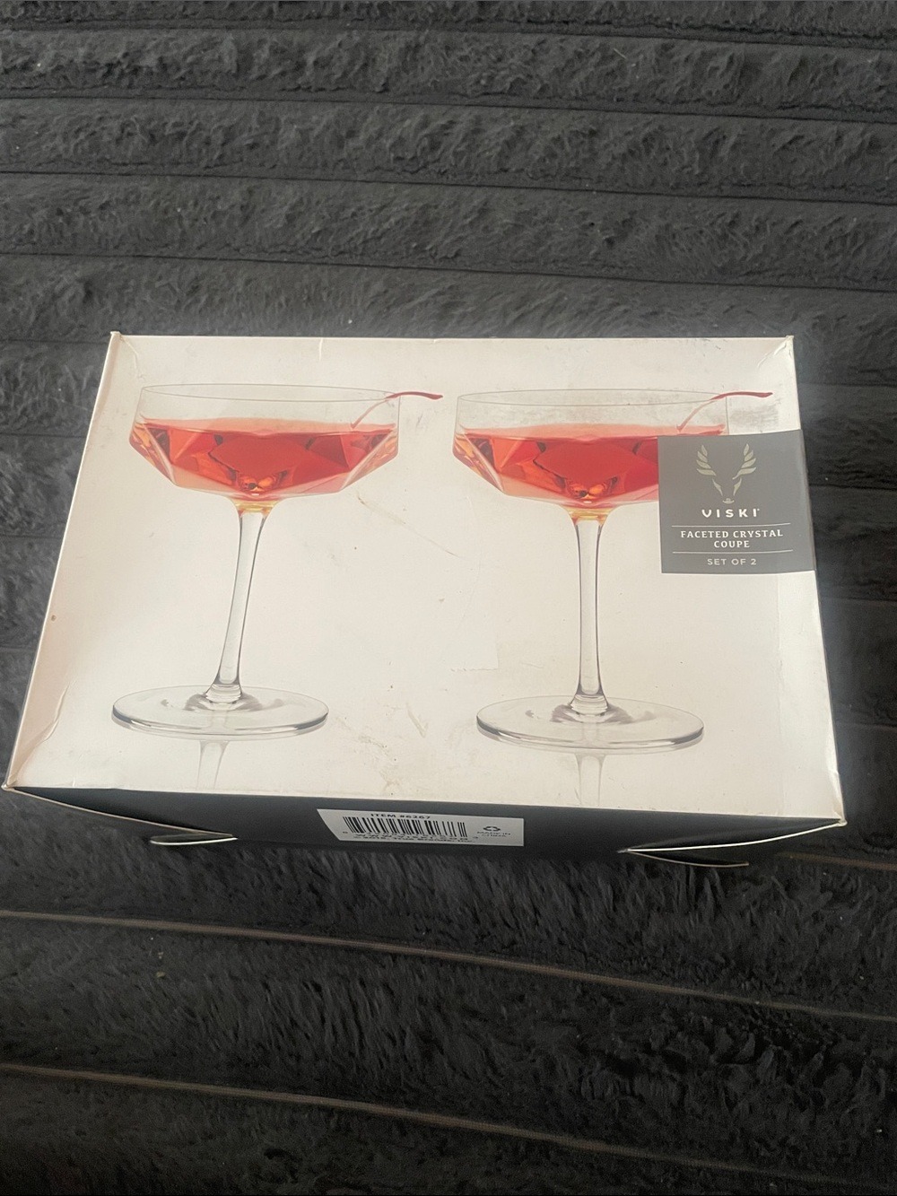 Viski Faceted Crystal 7 oz Coupes (Set of 2) Brand New In Box